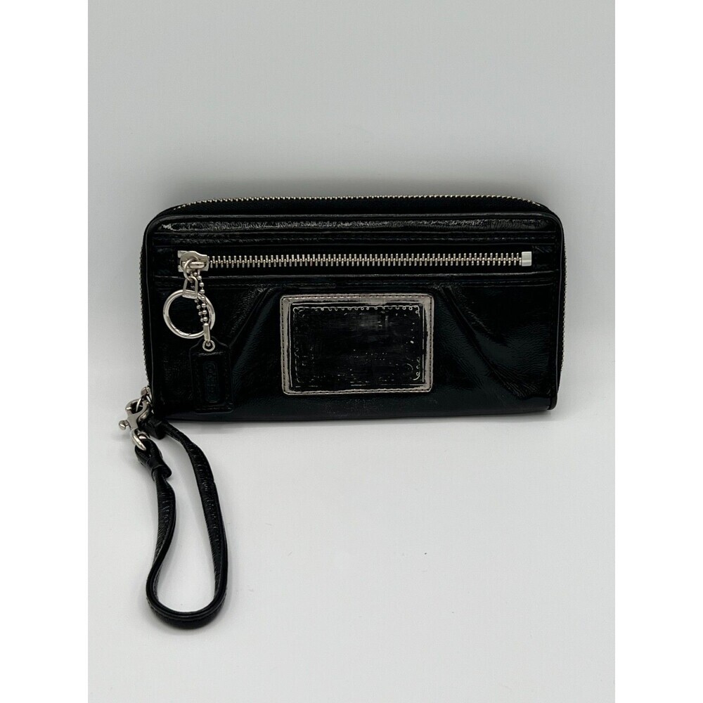Coach Poppy Black Patent Zip-Around Wallet Wristlet
